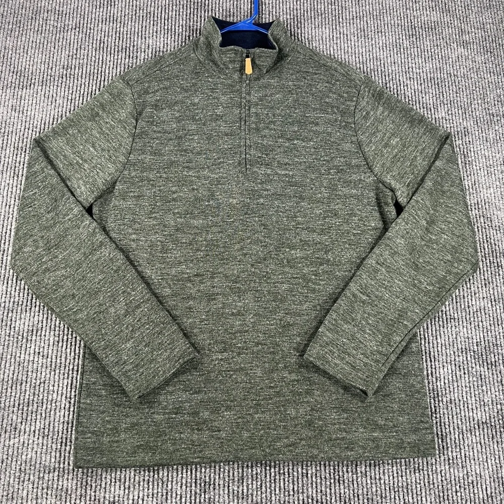 Banana Republic Mens Sweatshirt Medium Green Long Sleeve 1/4 Zip Mock Neck
